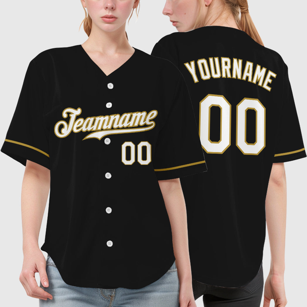 Custom Black White White-Old Gold Baseball Jersey