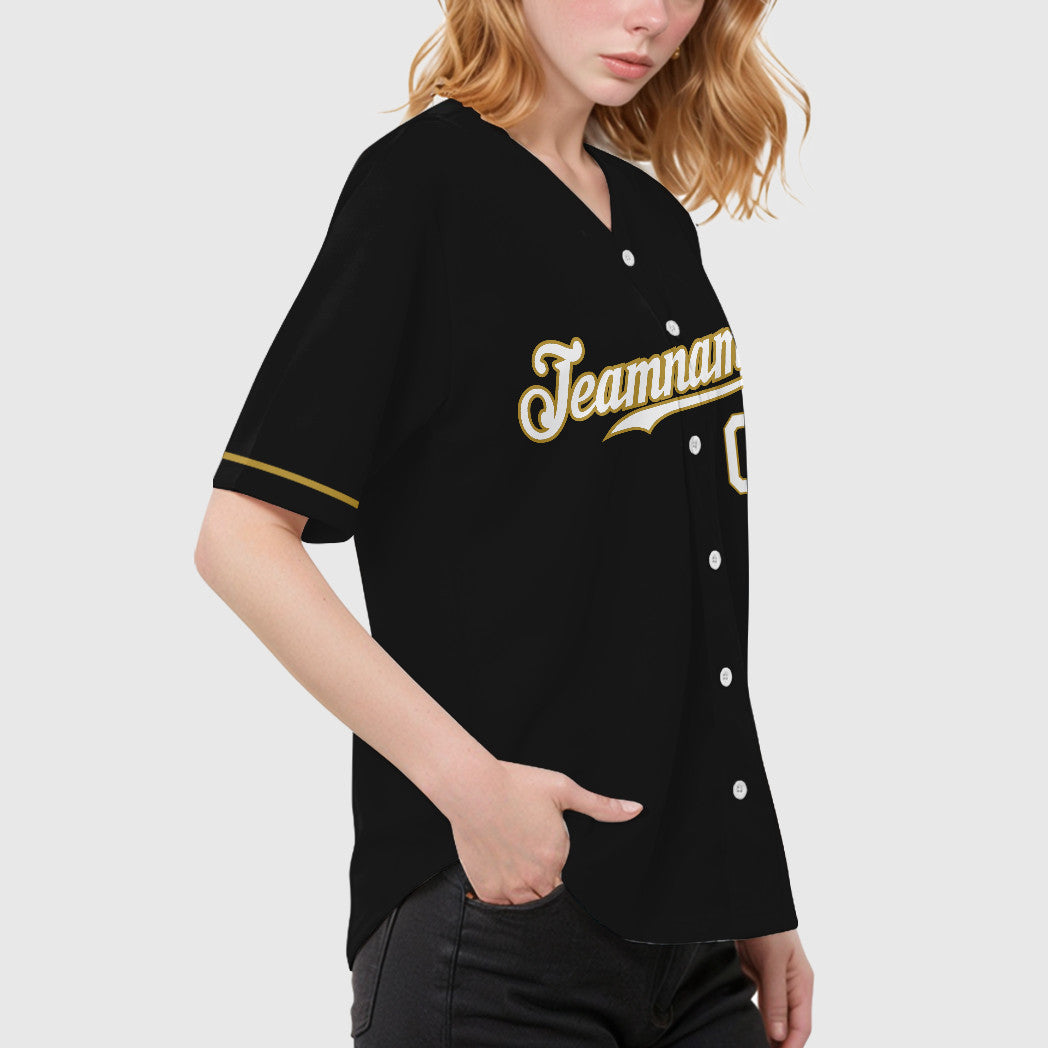 Custom Black White White-Old Gold Baseball Jersey