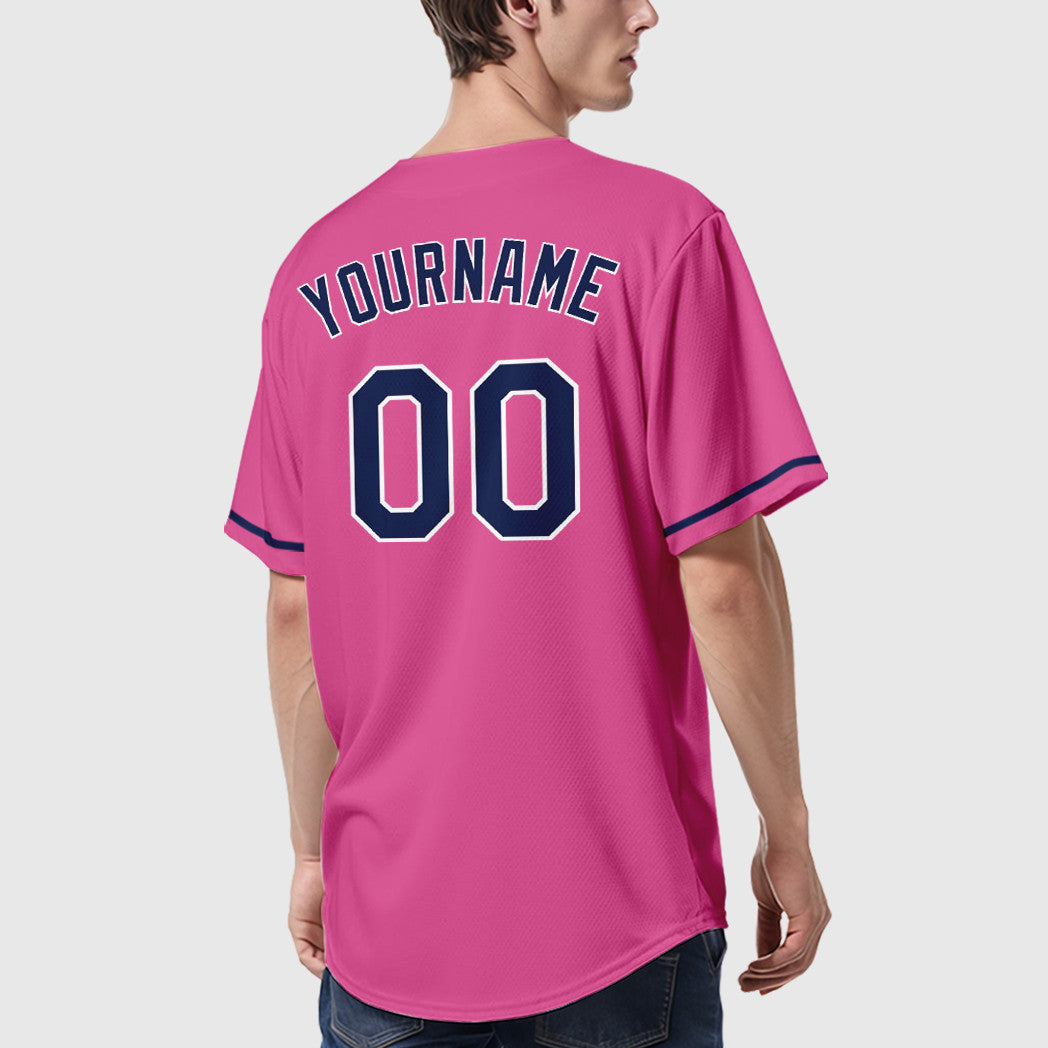 Custom Pink White Navy Baseball Jersey