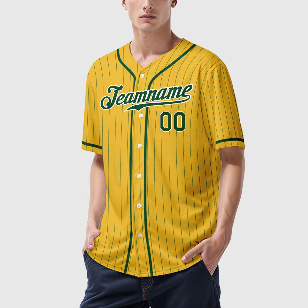 Custom Yellow Green Green-White Piping Pinstripe Baseball Jersey