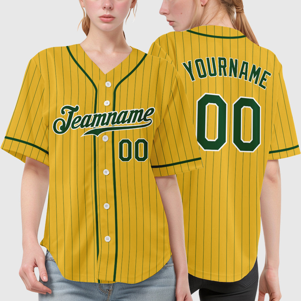 Custom Yellow Green Green-White Piping Pinstripe Baseball Jersey