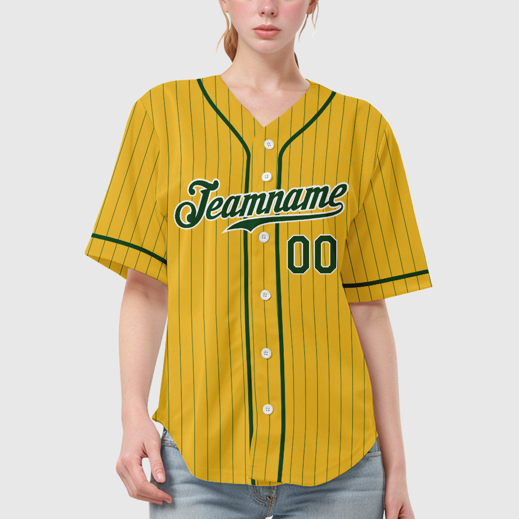 Custom Yellow Green Green-White Piping Pinstripe Baseball Jersey