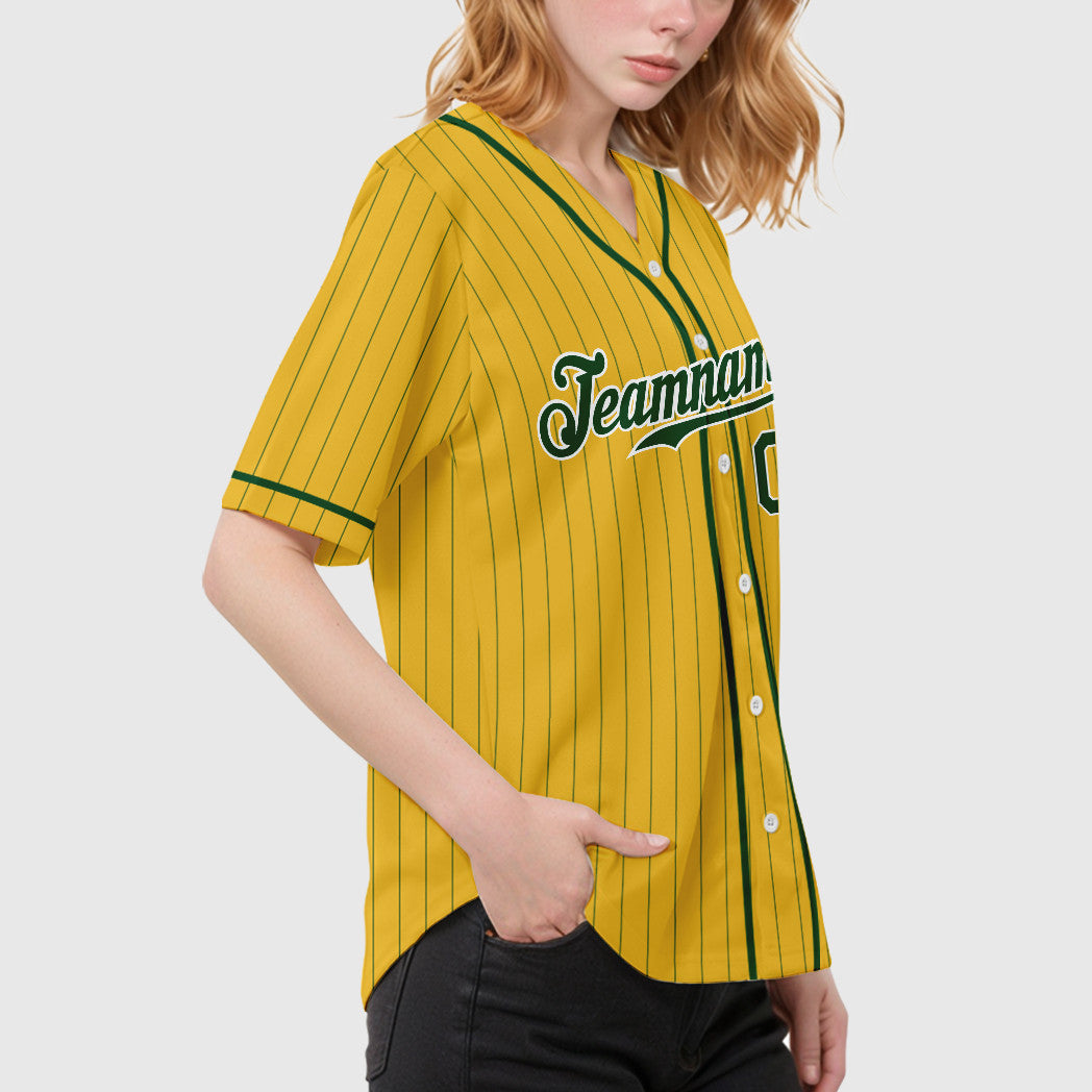Custom Yellow Green Green-White Piping Pinstripe Baseball Jersey