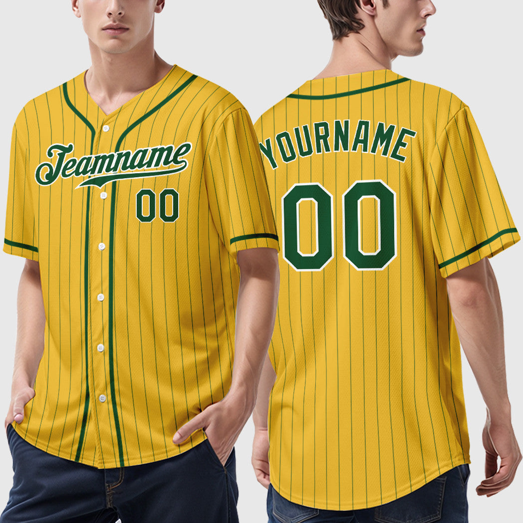 Custom Yellow Green Green-White Piping Pinstripe Baseball Jersey