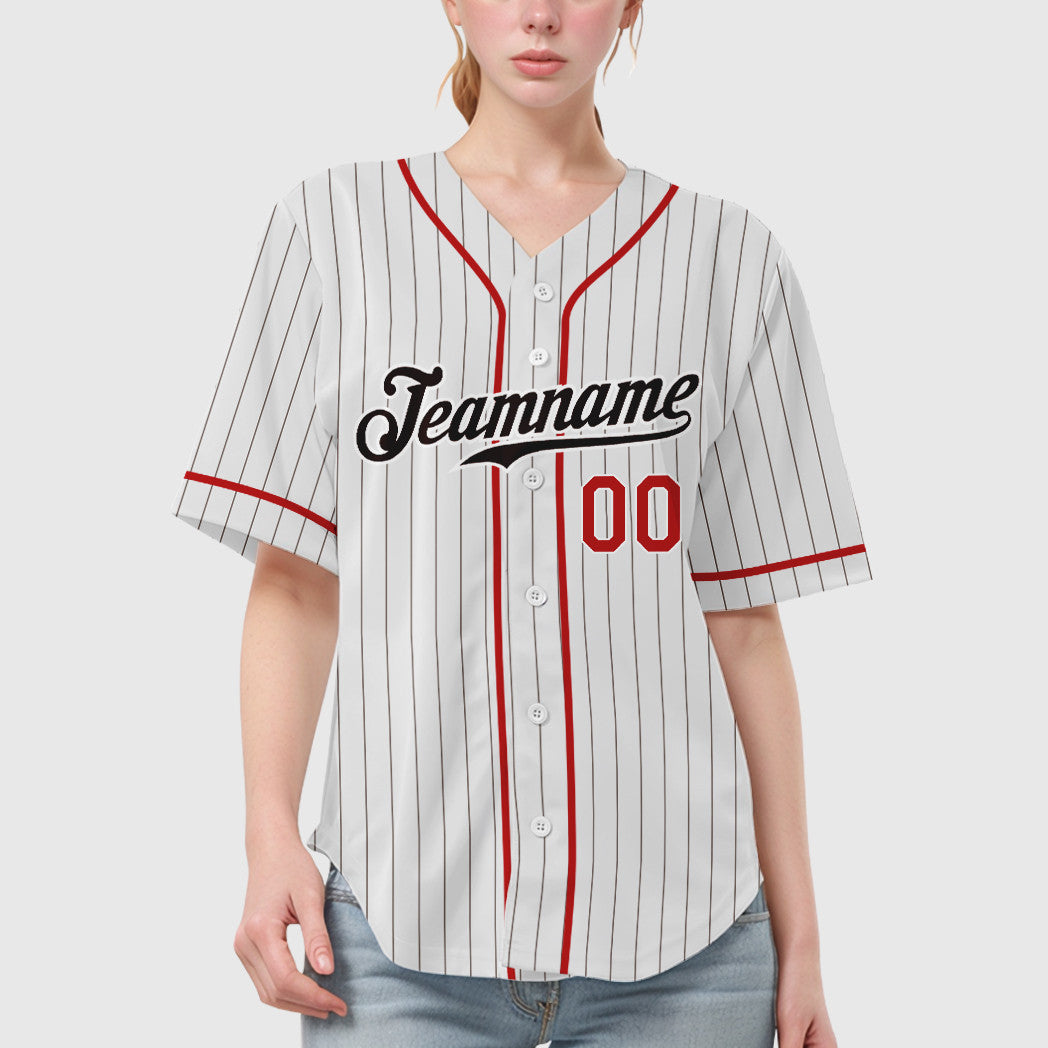 Custom White Brown Red-Brown Piping Pinstripe Baseball Jersey