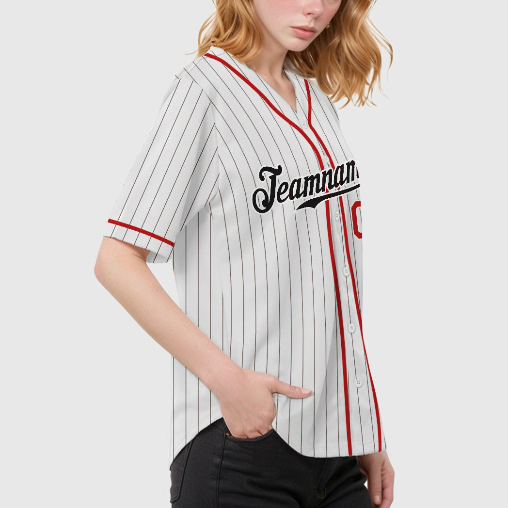 Custom White Brown Red-Brown Piping Pinstripe Baseball Jersey