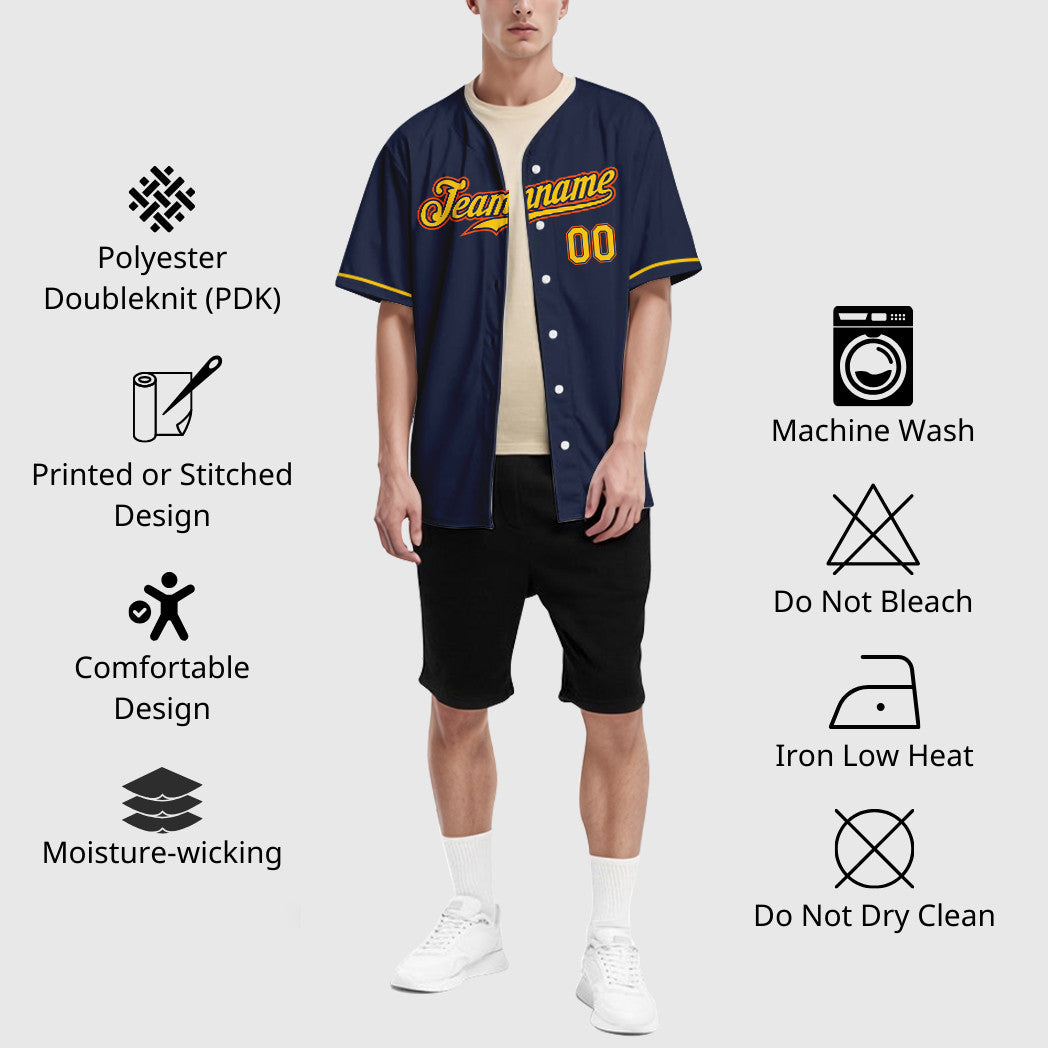 Custom Navy White Gold-Orange Baseball Jersey