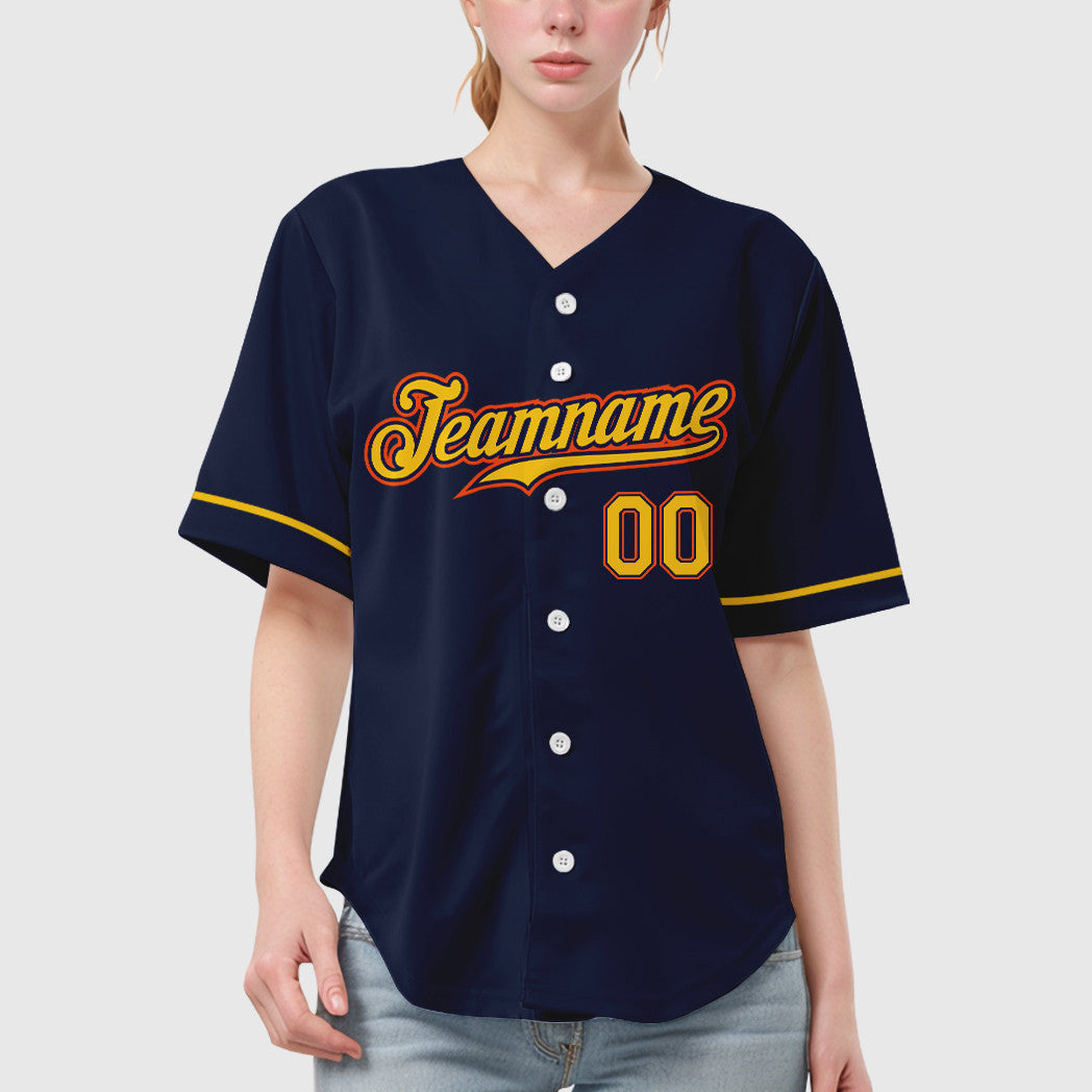 Custom Navy White Gold-Orange Baseball Jersey