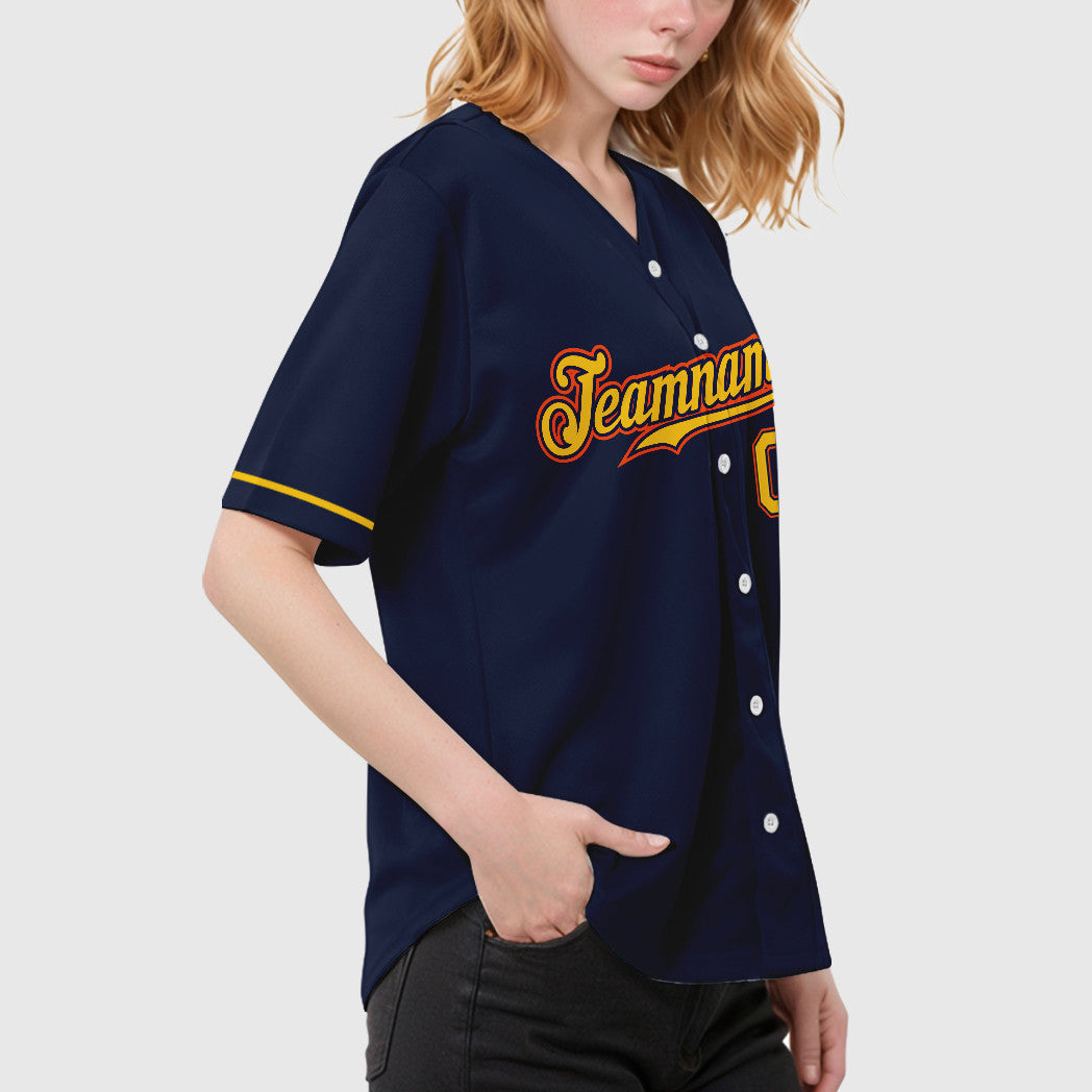 Custom Navy White Gold-Orange Baseball Jersey