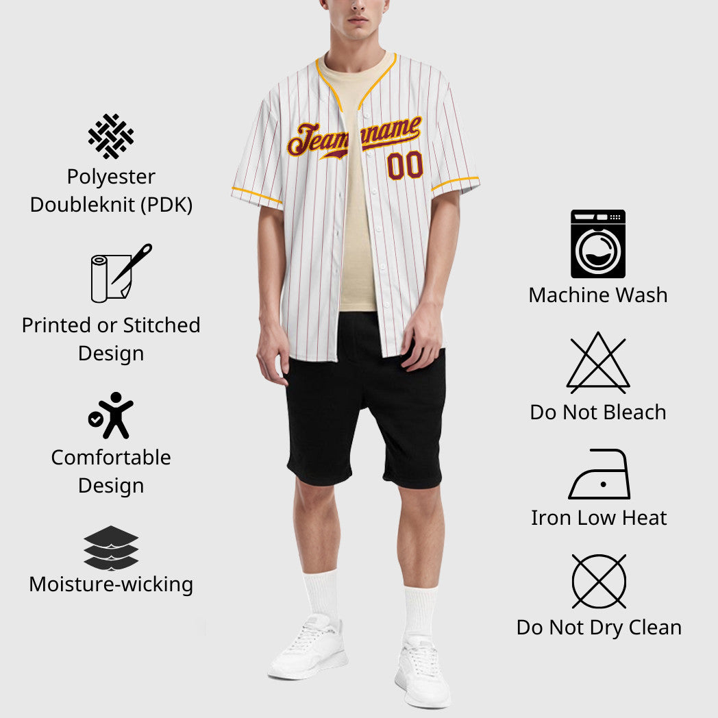 Custom White Crimson Crimson-Gold Pinstripe Baseball Jersey
