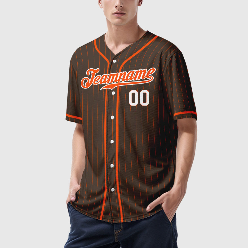 Custom Brown Orange Orange-White Piping Pinstripe Baseball Jersey