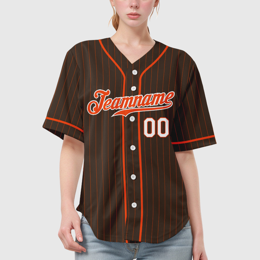 Custom Brown Orange Orange-White Piping Pinstripe Baseball Jersey