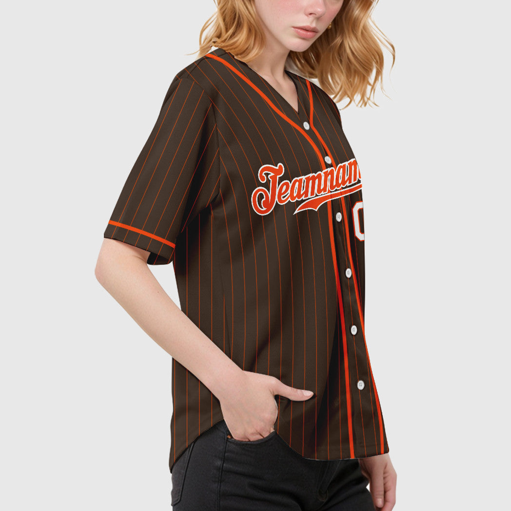 Custom Brown Orange Orange-White Piping Pinstripe Baseball Jersey