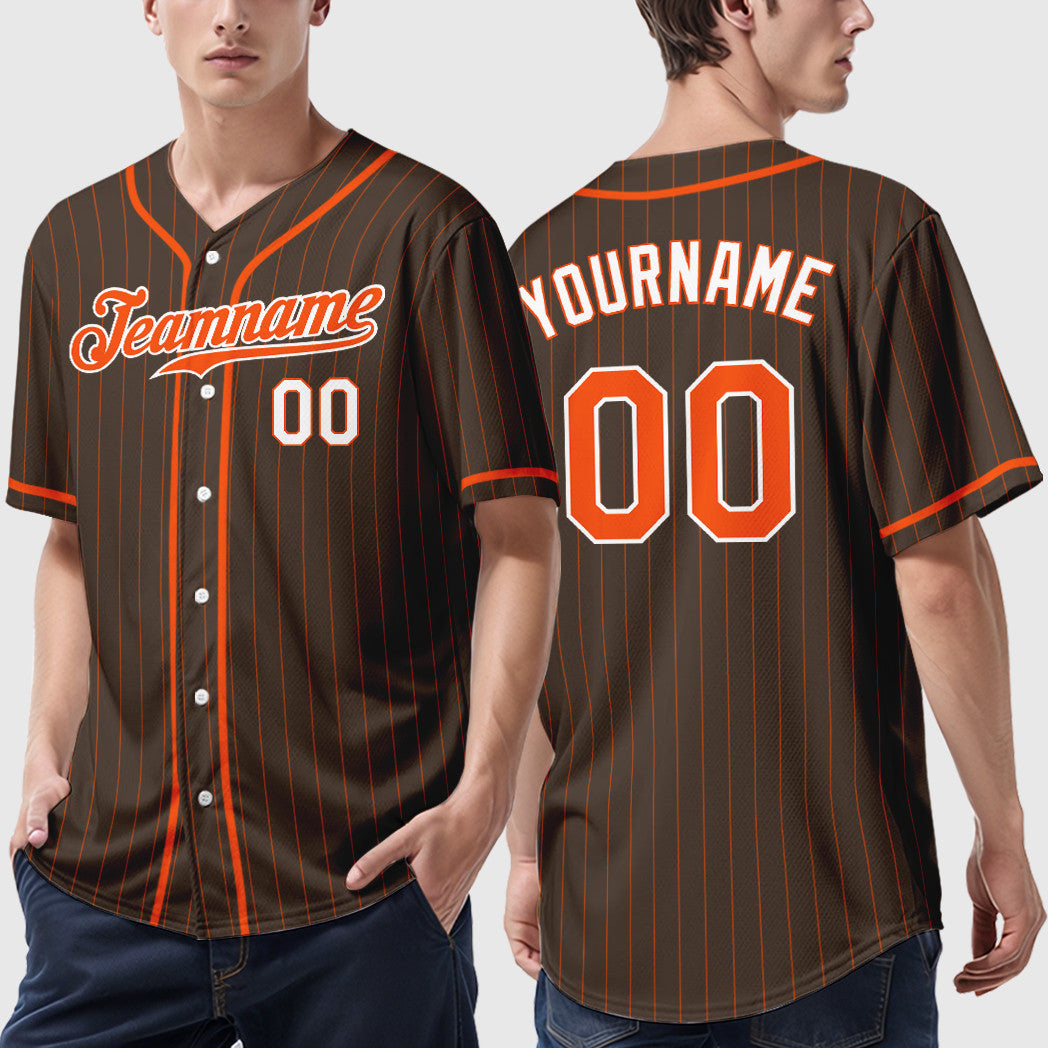 Custom Brown Orange Orange-White Piping Pinstripe Baseball Jersey