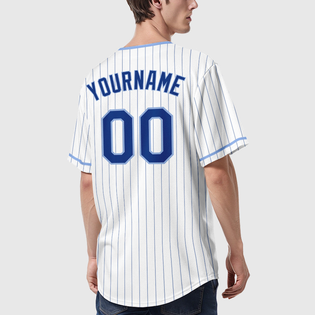 Custom White Royal Royal-Light Blue Pinstripe Baseball Jersey