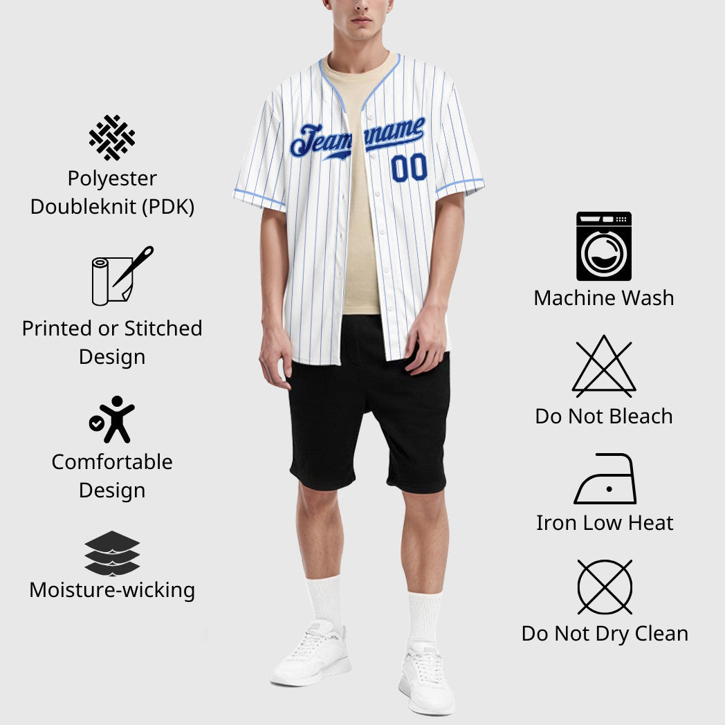 Custom White Royal Royal-Light Blue Pinstripe Baseball Jersey