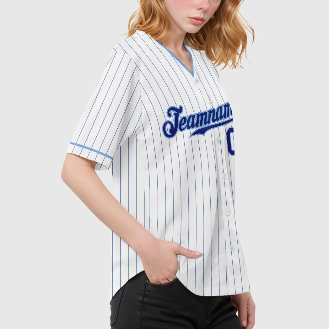 Custom White Royal Royal-Light Blue Pinstripe Baseball Jersey