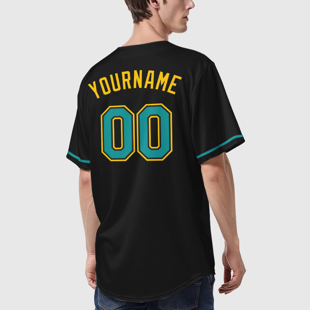 Custom Black Yellow Teal Baseball Jersey