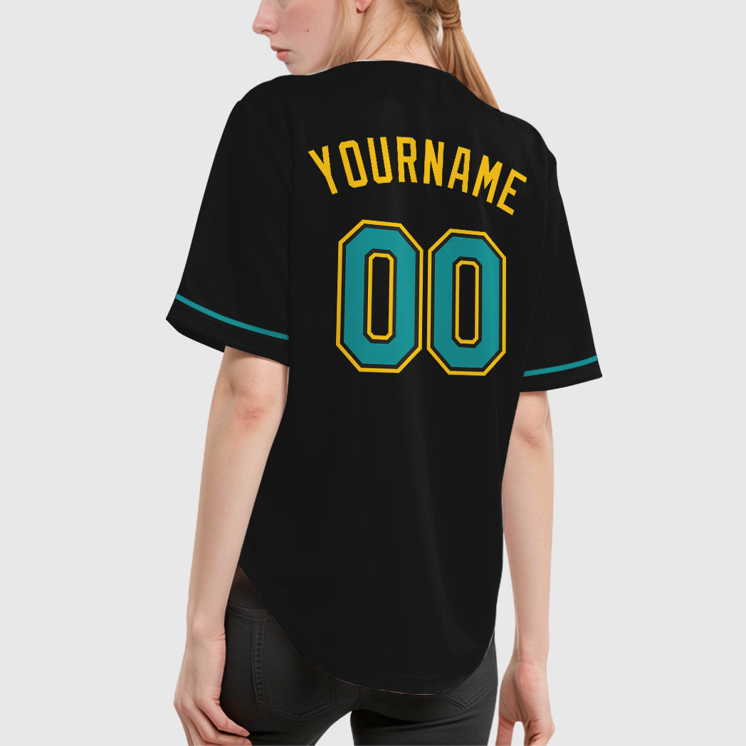 Custom Black Yellow Teal Baseball Jersey