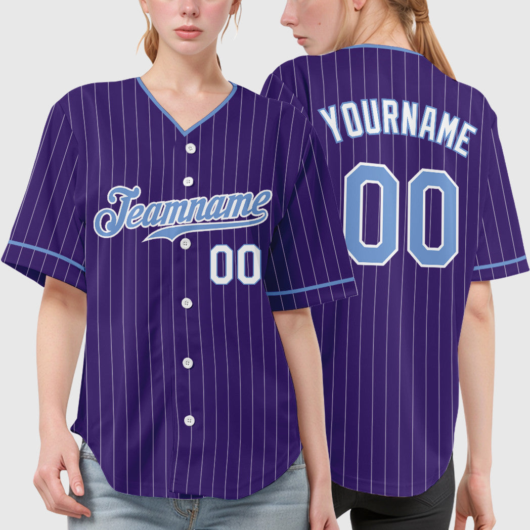 Custom Purple White Light Blue-White Pinstripe Baseball Jersey