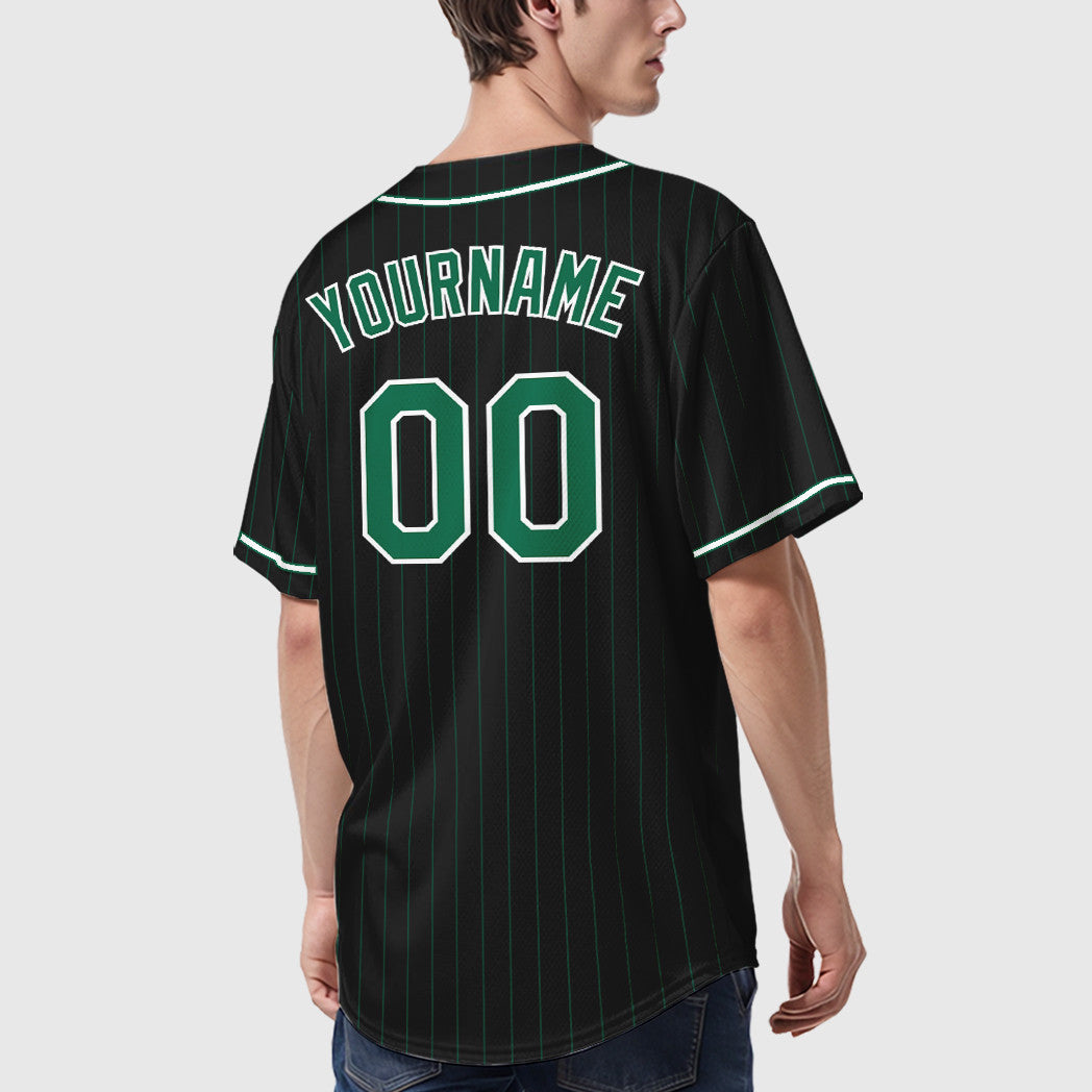 Custom Black Kelly Green Kelly Green-White Piping Pinstripe Baseball Jersey