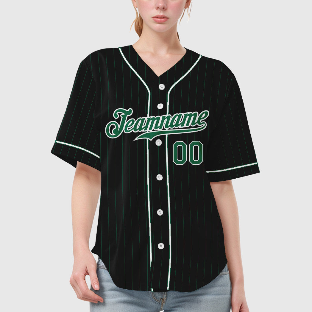 Custom Black Kelly Green Kelly Green-White Piping Pinstripe Baseball Jersey
