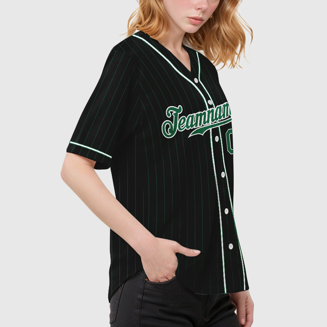 Custom Black Kelly Green Kelly Green-White Piping Pinstripe Baseball Jersey