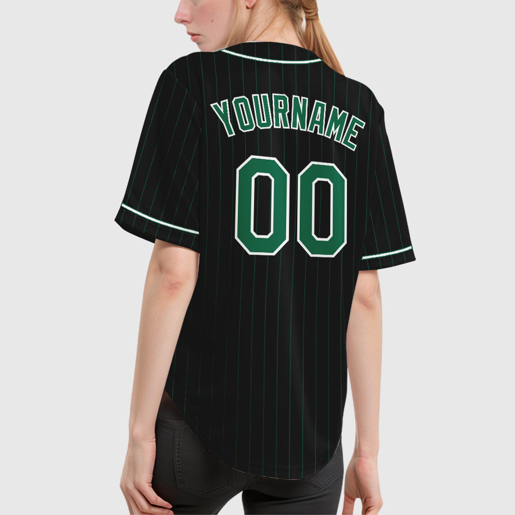 Custom Black Kelly Green Kelly Green-White Piping Pinstripe Baseball Jersey