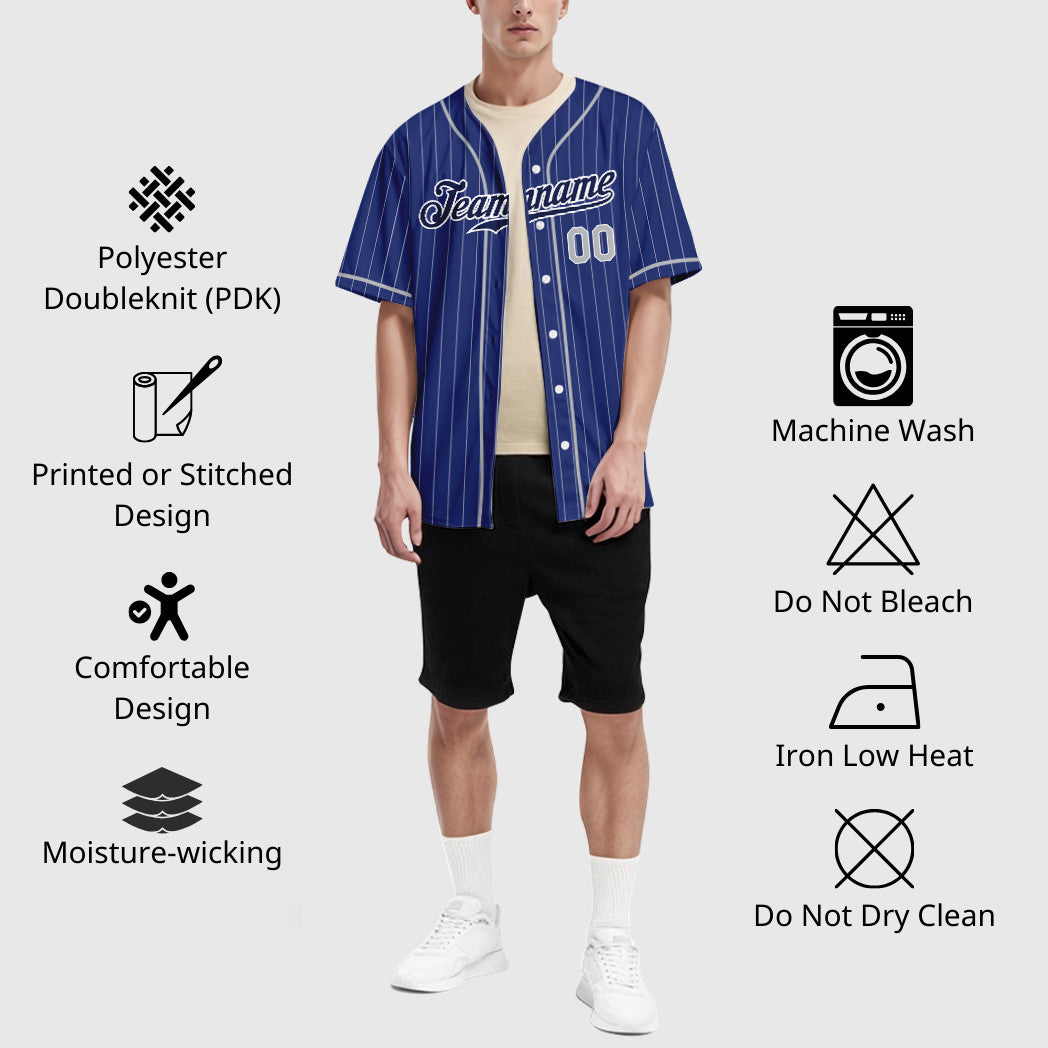 Custom Royal White Gray-Navy Piping Pinstripe Baseball Jersey