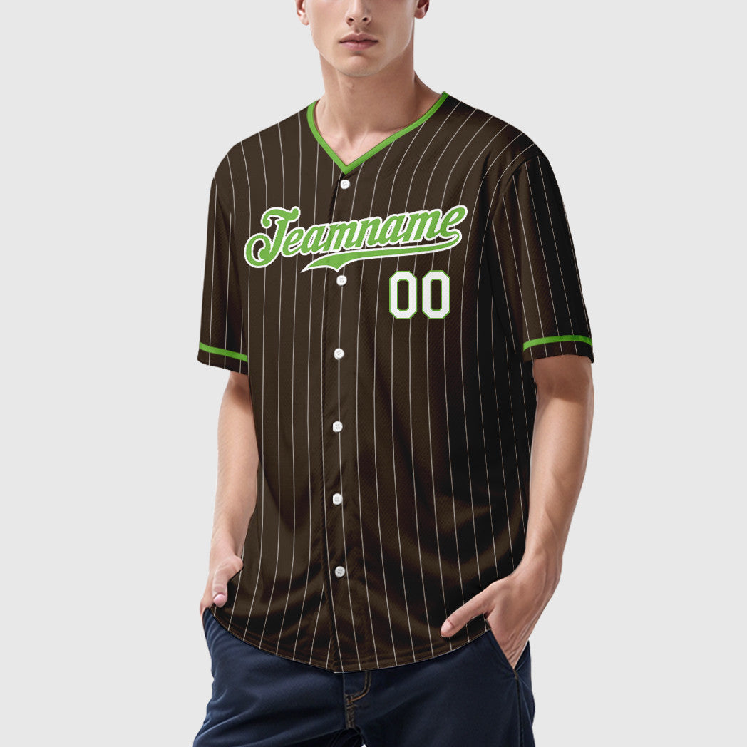 Custom Brown White Neon Green-White Pinstripe Baseball Jersey