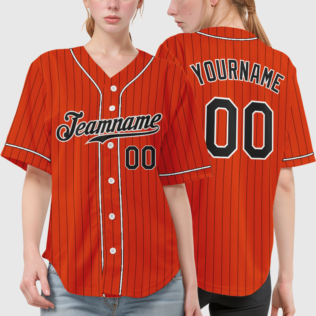 Custom Orange Black Black-White Piping Pinstripe Baseball Jersey