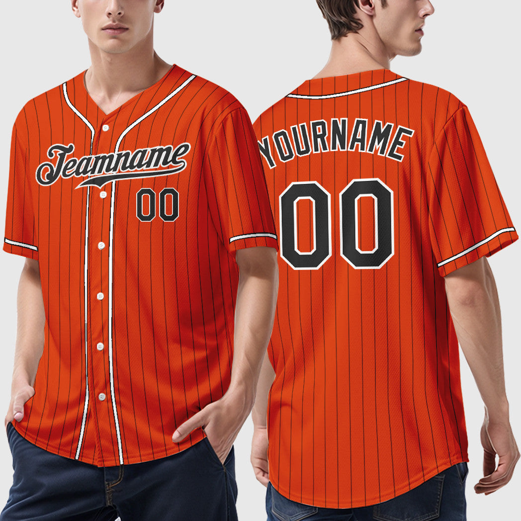 Custom Orange Black Black-White Piping Pinstripe Baseball Jersey