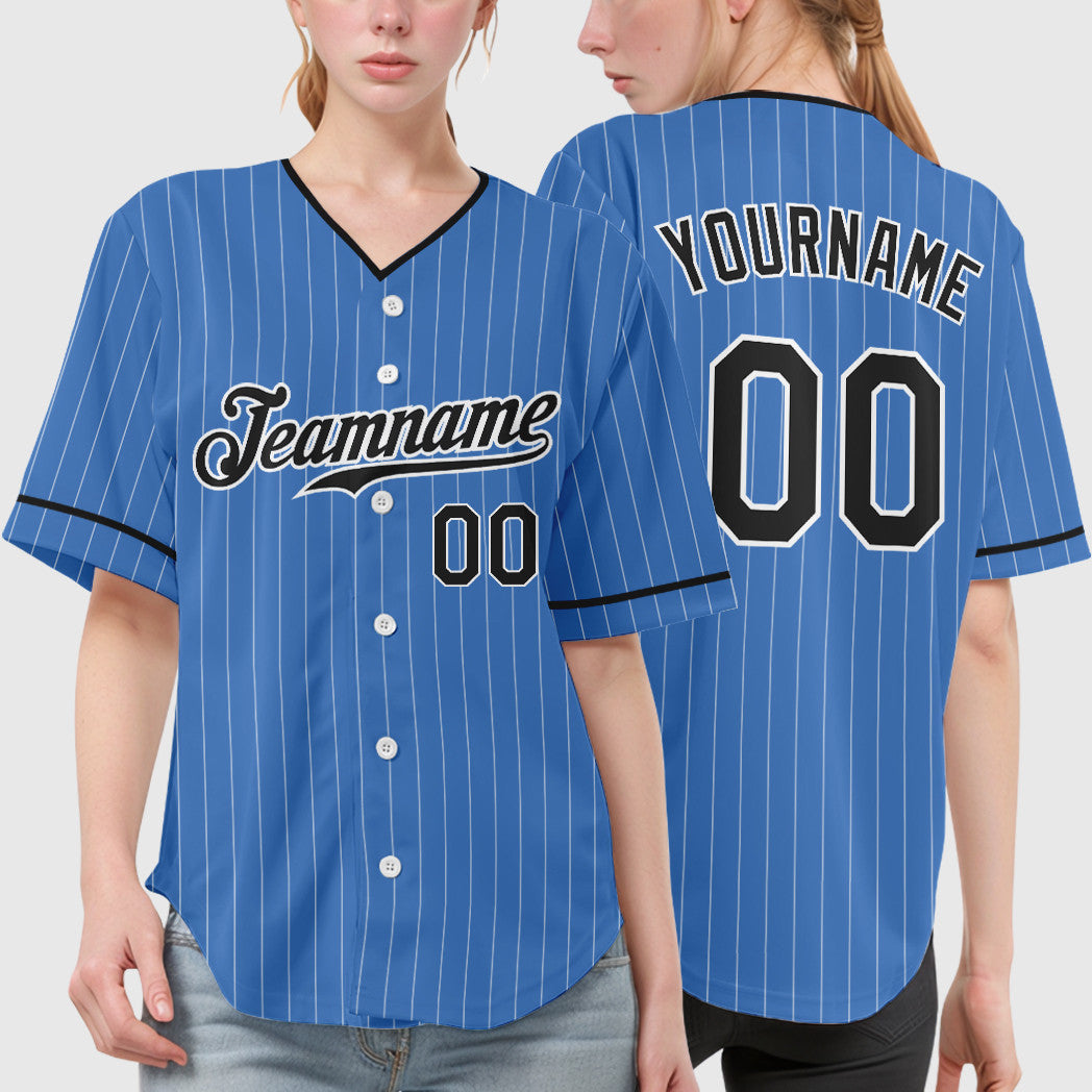 Custom Powder Blue White Black Pinstripe Baseball Jersey