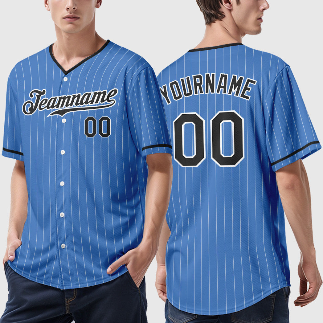 Custom Powder Blue White Black Pinstripe Baseball Jersey