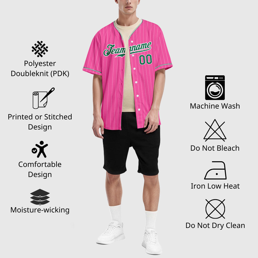 Custom Pink White Kelly Green Pinstripe Baseball Jersey
