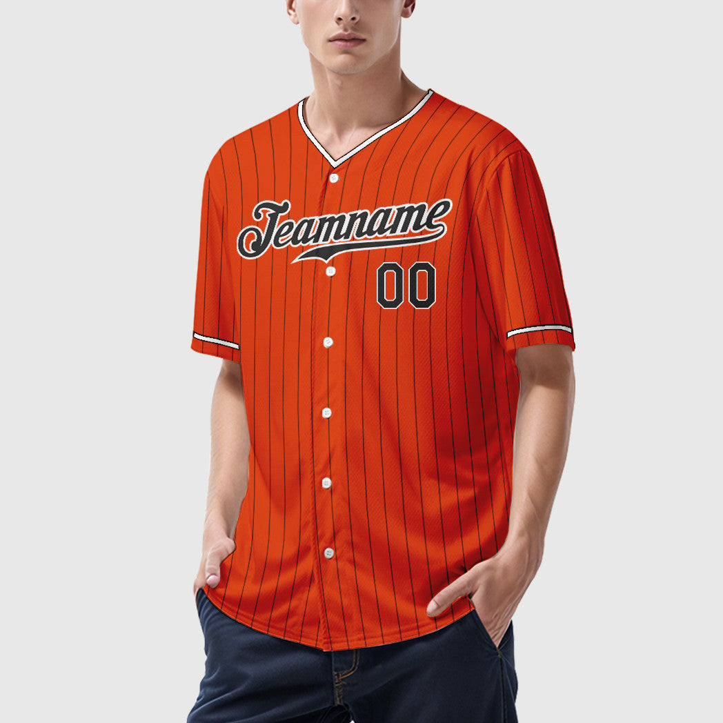 Custom Orange Black Black-White Pinstripe Baseball Jersey