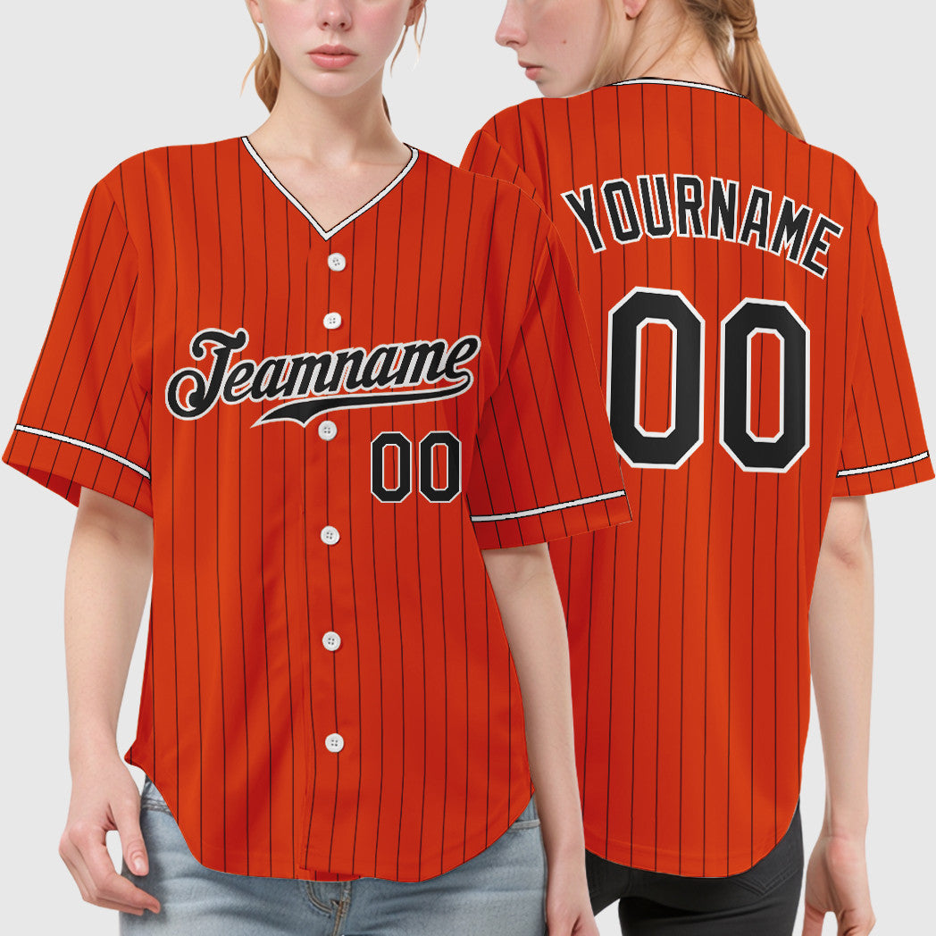 Custom Orange Black Black-White Pinstripe Baseball Jersey