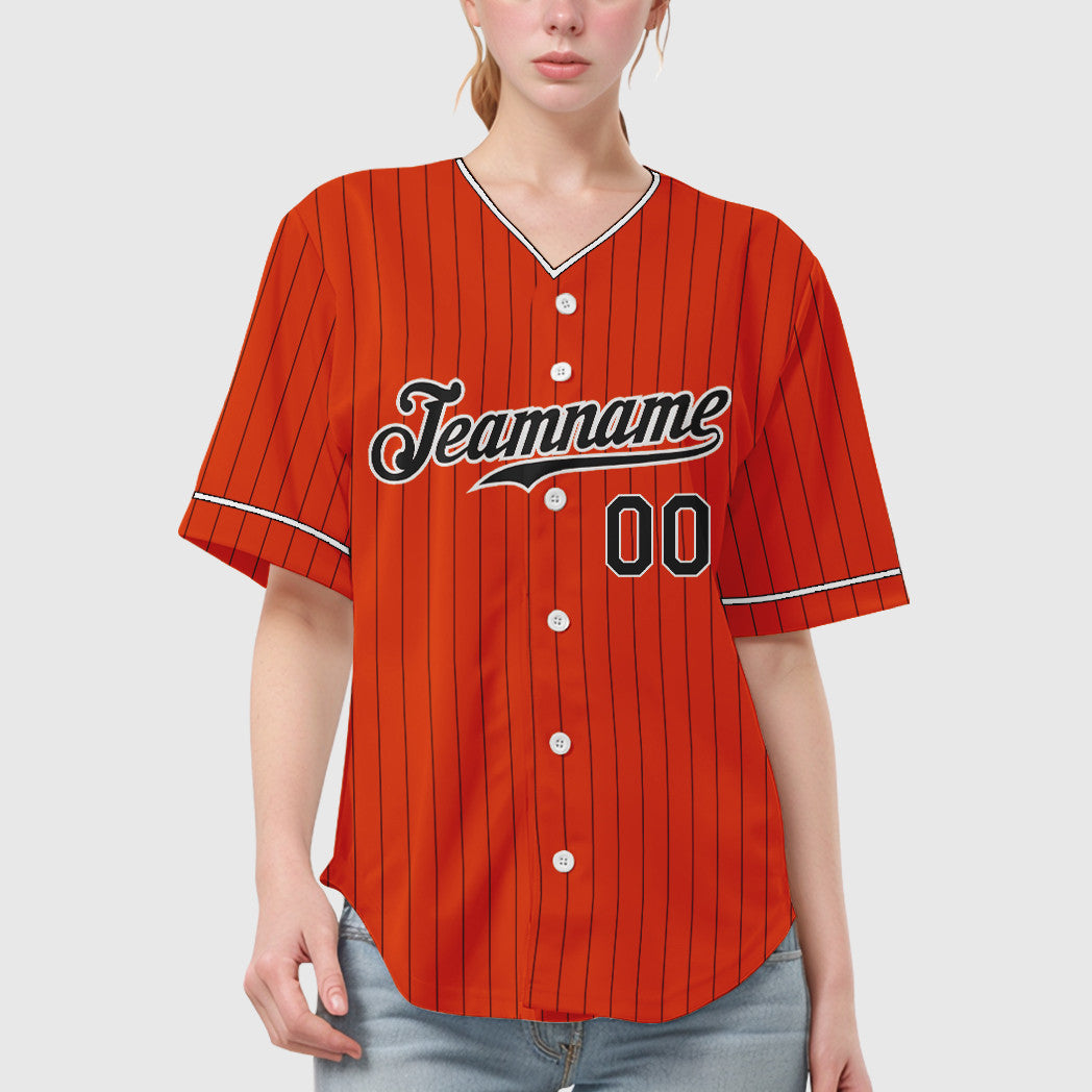 Custom Orange Black Black-White Pinstripe Baseball Jersey