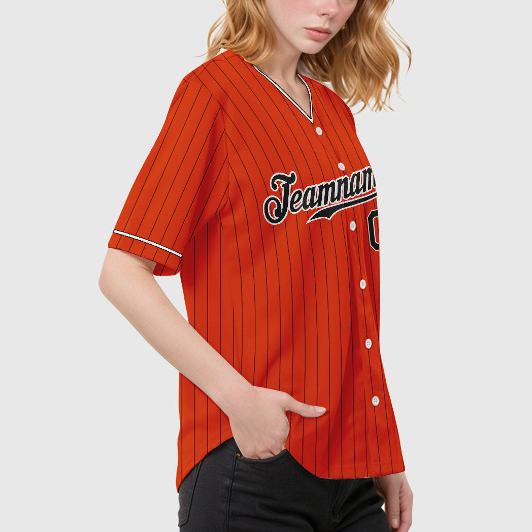 Custom Orange Black Black-White Pinstripe Baseball Jersey