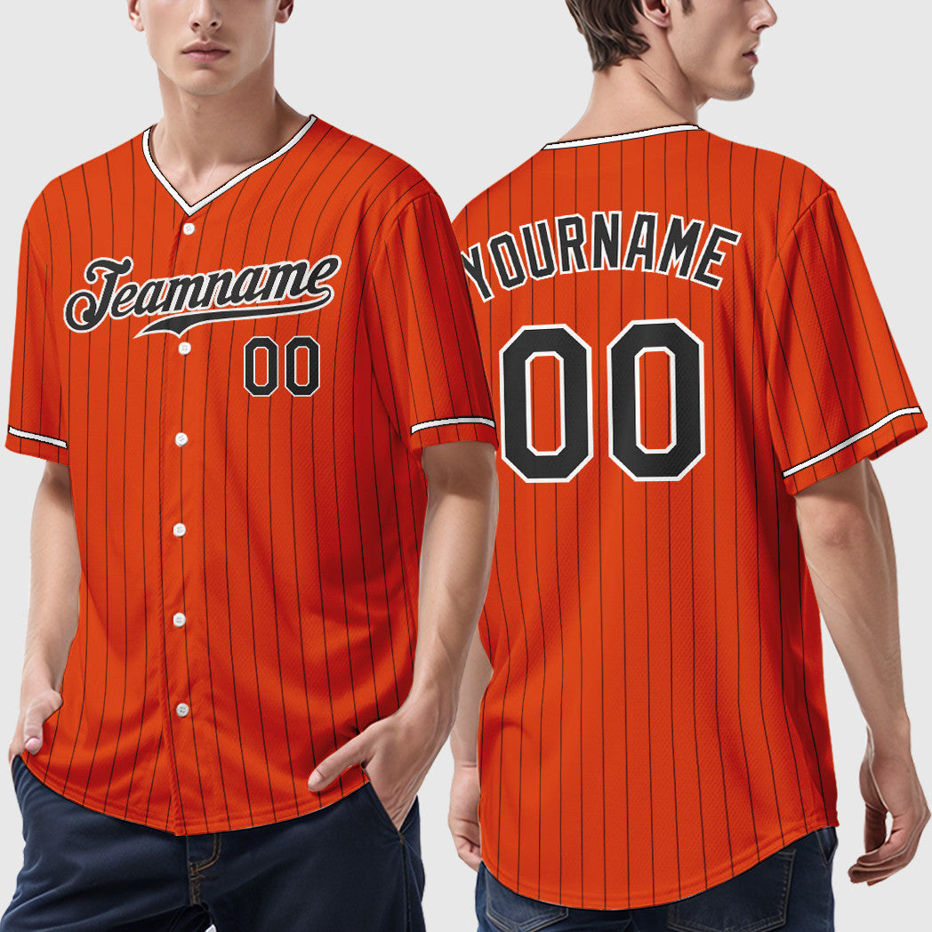Custom Orange Black Black-White Pinstripe Baseball Jersey