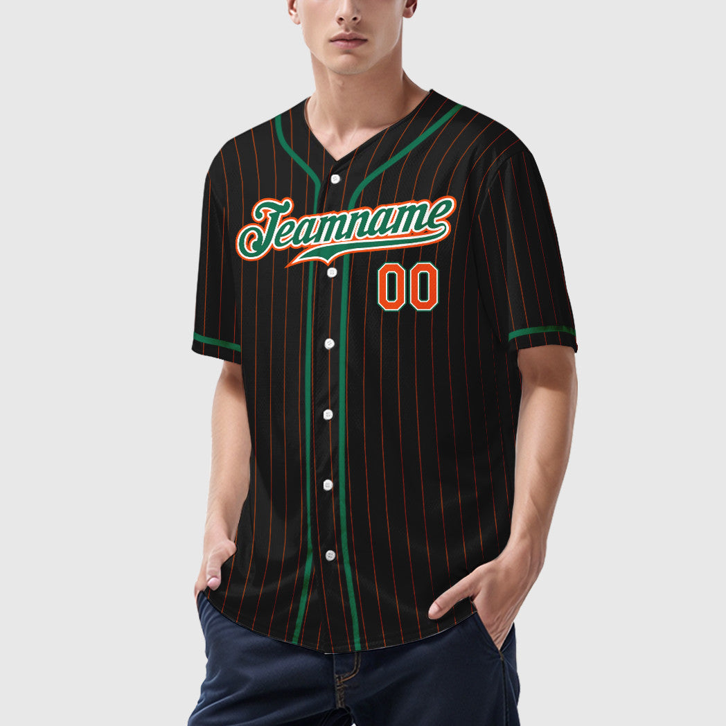 Custom Black Orange Kelly Green-White Piping Pinstripe Baseball Jersey