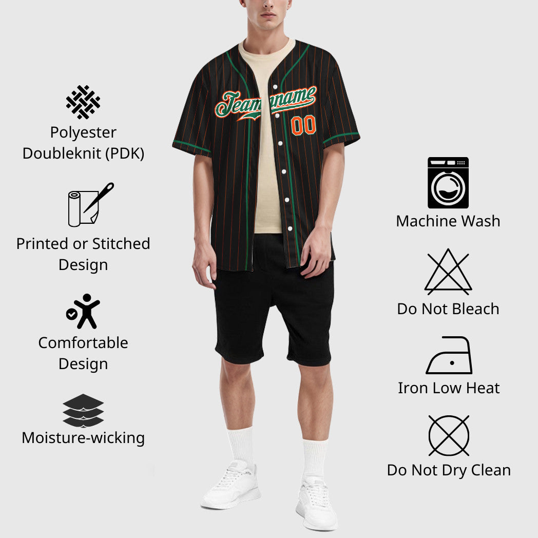 Custom Black Orange Kelly Green-White Piping Pinstripe Baseball Jersey