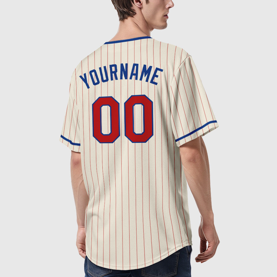 Custom Cream Red Red-Royal Pinstripe Baseball Jersey