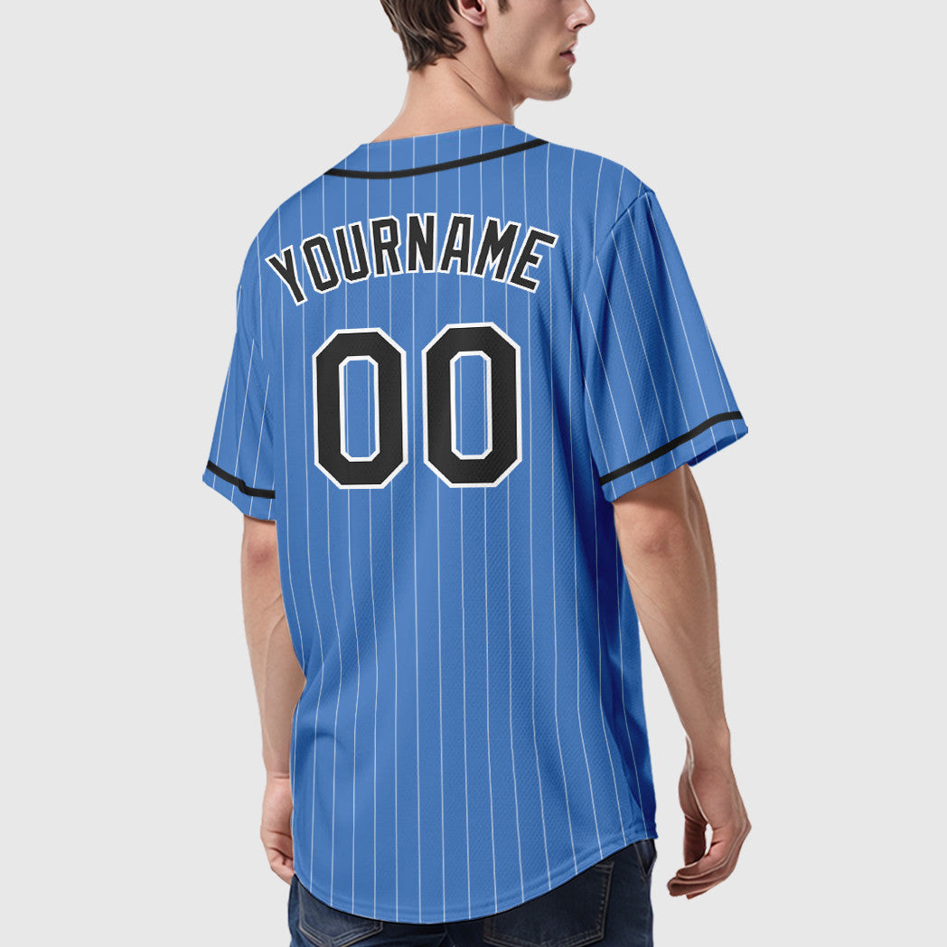 Custom Powder Blue White Black Piping Pinstripe Baseball Jersey