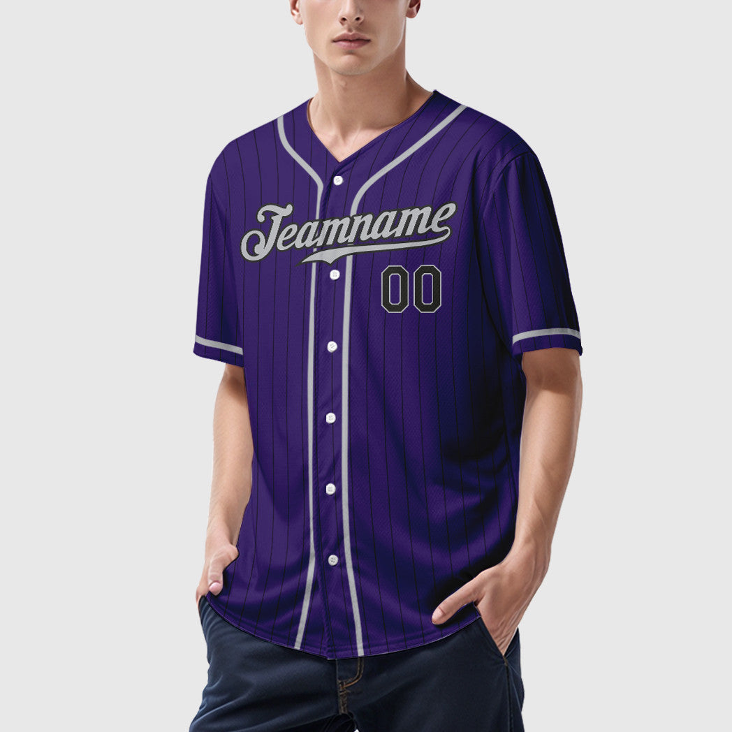 Custom Purple Black Gray Piping Pinstripe Baseball Jersey