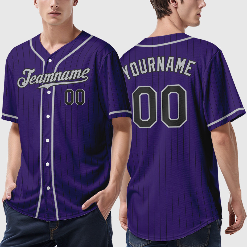 Custom Purple Black Gray Piping Pinstripe Baseball Jersey