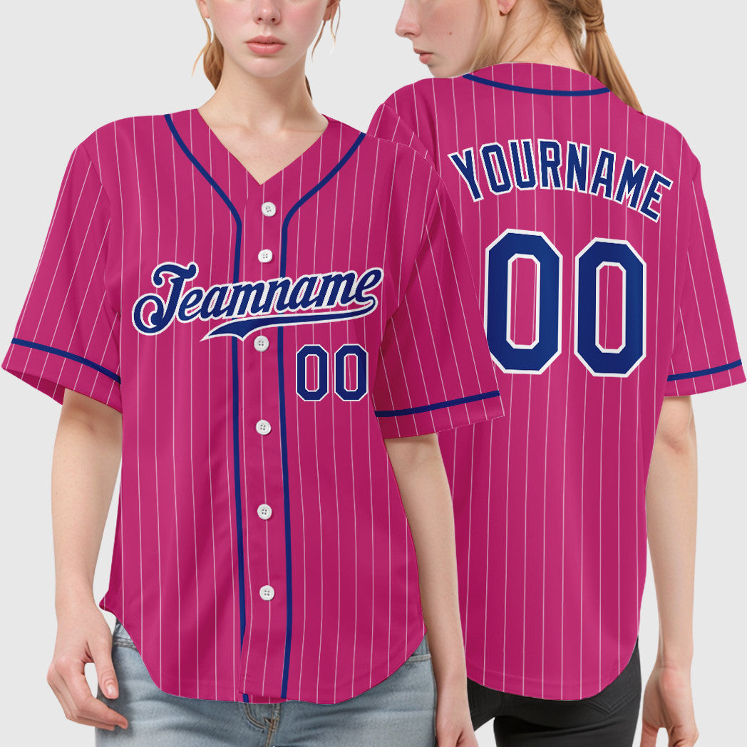 Custom Pink White Royal Piping Pinstripe Baseball Jersey
