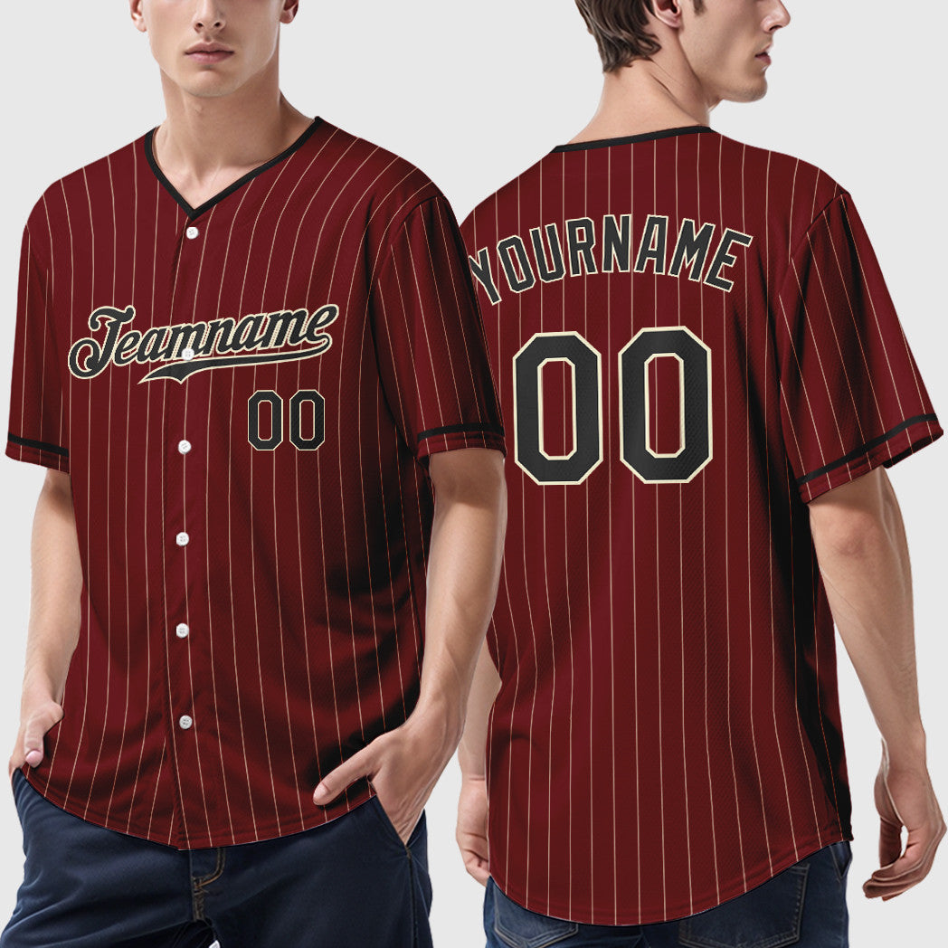 Custom Crimson Cream Black Pinstripe Baseball Jersey