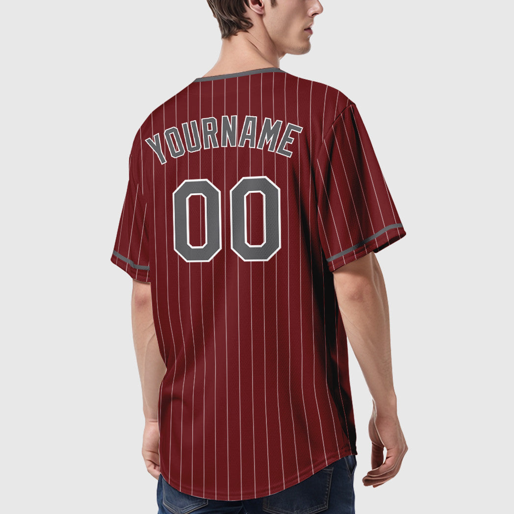 Custom Crimson White Steel Gray Pinstripe Baseball Jersey