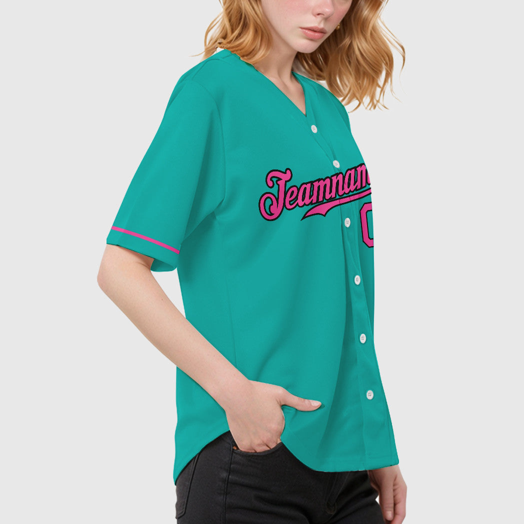 Custom Aqua White Pink-Black Baseball Jersey